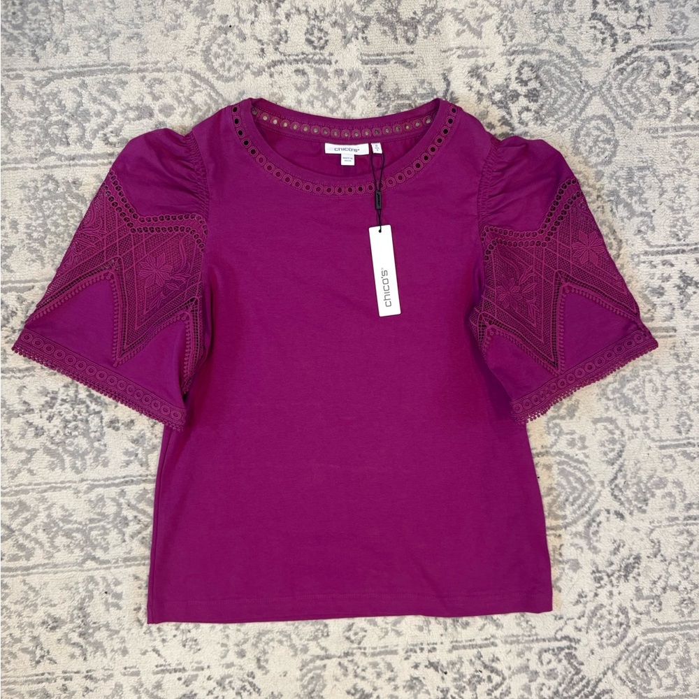 Chico's NWT Eyelet Puff Sleeve Tee